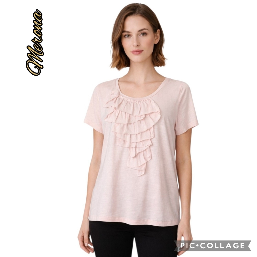 Merona blouse blush ruffled short sleeves soft t-shirt type fabric sz xxl
